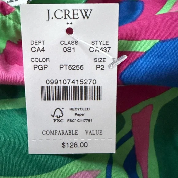 J. Crew One-Shoulder Floral Midi Dress in Pink, Green & Blue - Picture 4 of 4